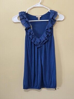 Ted Baker Silk & Modal Ruffled Blue Rank Top